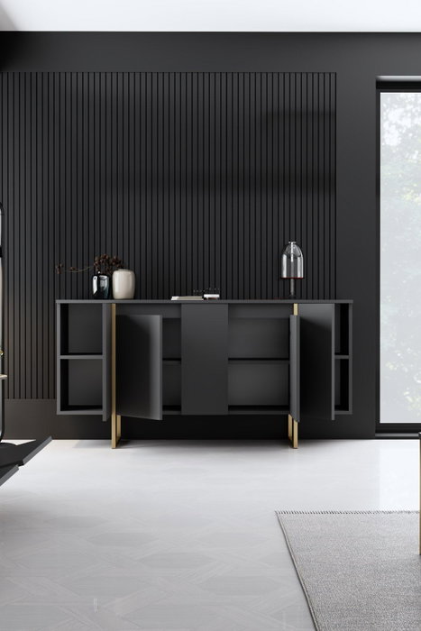 Hanah Home Consola Nogal y Oro 160cm x 35cm x 80cm - Mueble de Salón Elegante y Duradero